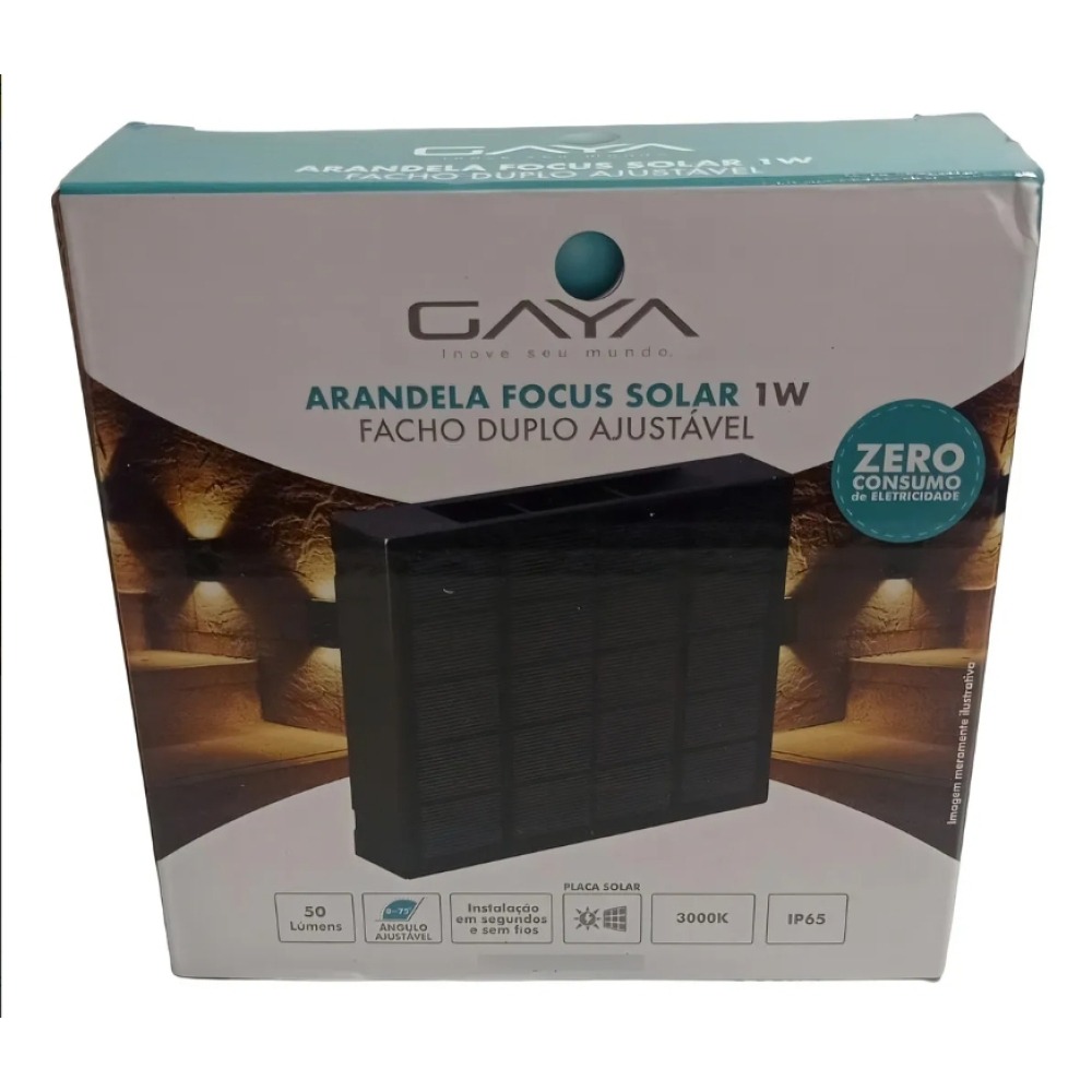 Arandela Focus Solar 1w 50 Lumens Facho Duplo Gaya Estrutura Preto 