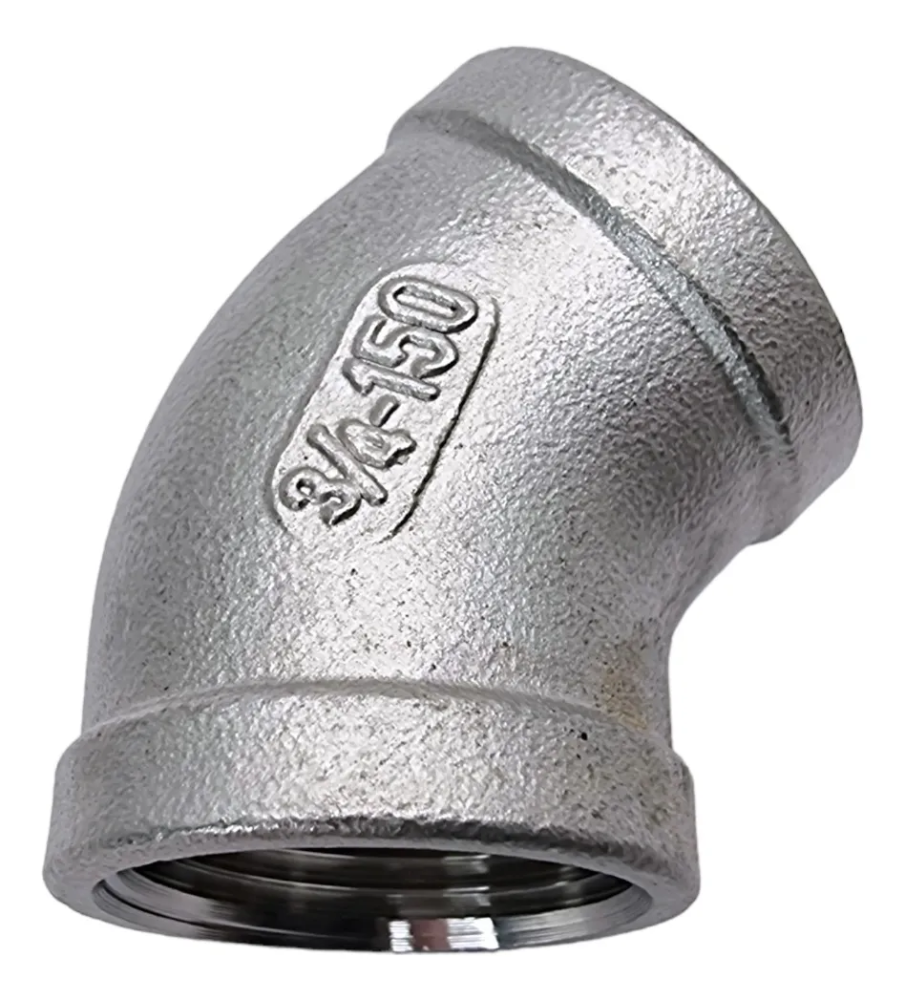 COTOVELO 45 INOX 304 ROSC(BSP)150LBS 3/4