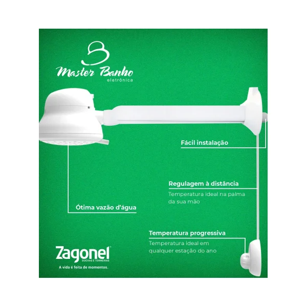 Ducha Master Banho Eletronica C/Haste 30CM Zagonel