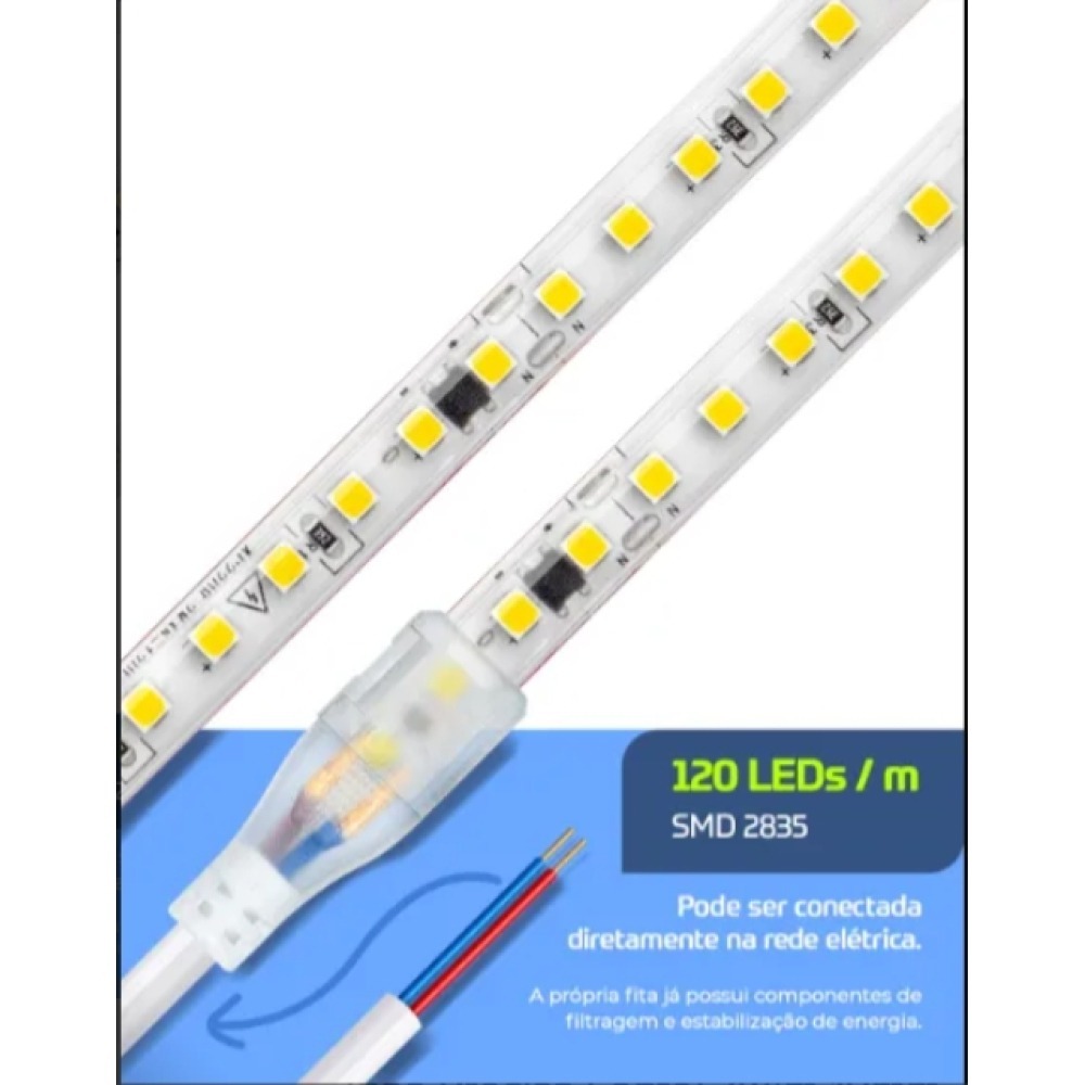 Fita Direct 120 Leds Ip65 220v (nao Precisa Fonte) 7w/m 10mm ROLO 5M 4000k Fita Direct 120 Leds Ip65 220v (nao Precisa Fonte) 7w/m 10mm ROLO 5M 4000k