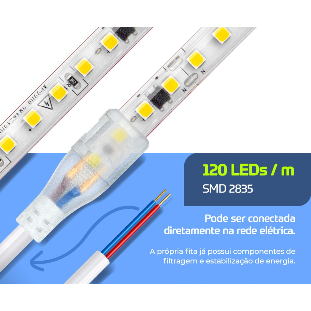 Fita LED Direct 4000k 120 Leds 220v IP65 10mm (nao Precisa Fonte) ROLO COM 5M