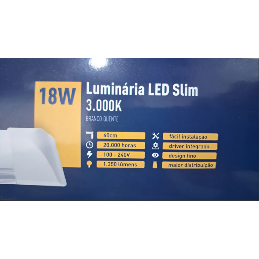 Luminária Slim Led Linear 18w Sobrepor 3000k Flat 127/220v Branco Luminária Slim Led Linear 18w Sobrepor 3000k Flat 127/220v Branco