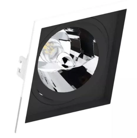 EMBUTIDO AR111 QUADRADO RECUADO DIRECIONÁVEL TERMOPLÁSTICO BRANCO COM FUNDO PRETO